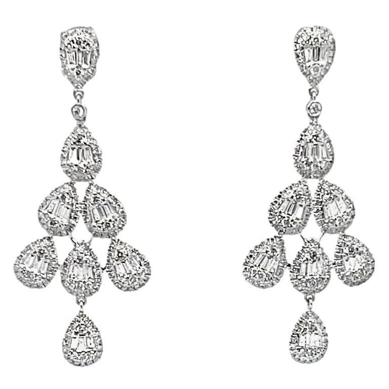 Pendientes Colgantes de Diamantes en Oro Blanco de 14K en venta