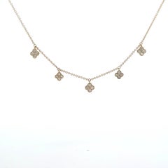 Dangling Diamond Flower Motif Necklace 0.78 Carats in Yellow Gold