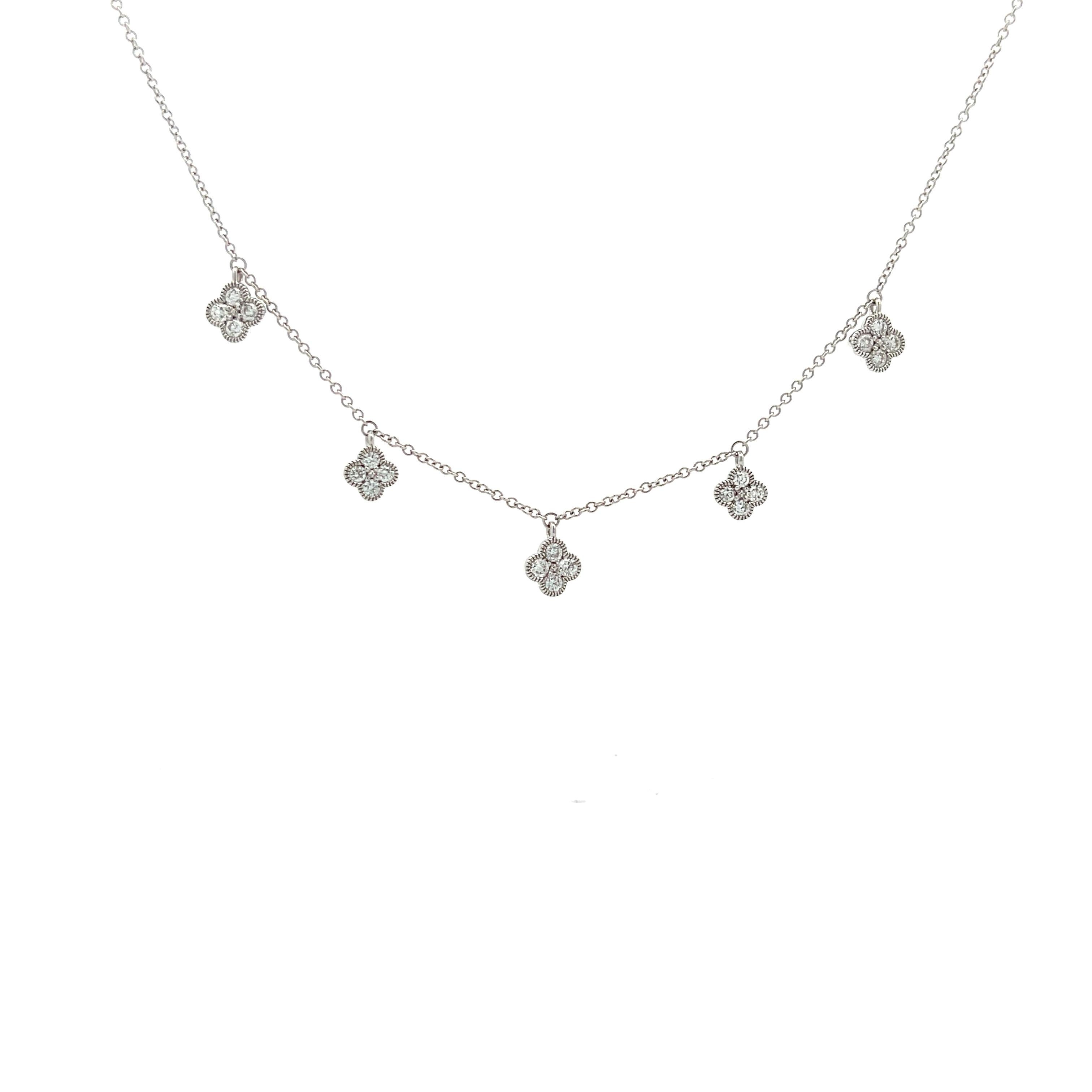 Contemporary Dangling Diamond Flower Motif Necklace 0.78 Carats in Yellow Gold For Sale