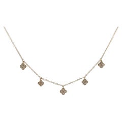 Dangling Diamond Flower Motif Necklace 0.78 Carats in Yellow Gold