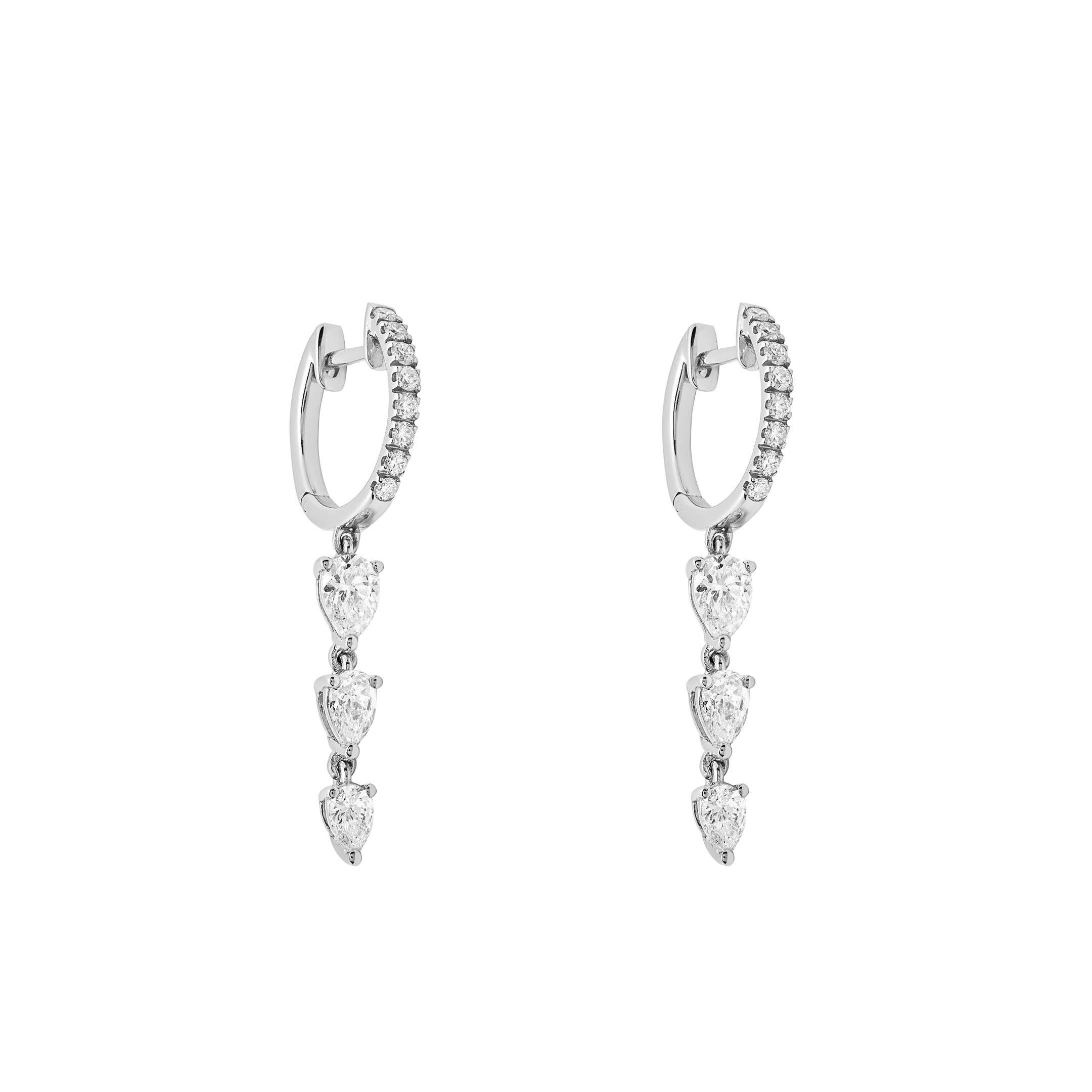 Pear Cut Dangling Diamond Huggie Hoop Earrings