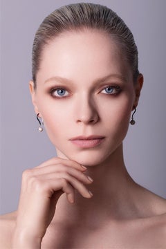 18K White Gold Diamond Orb Earrings with Black Enamel, 1.29 ct Total