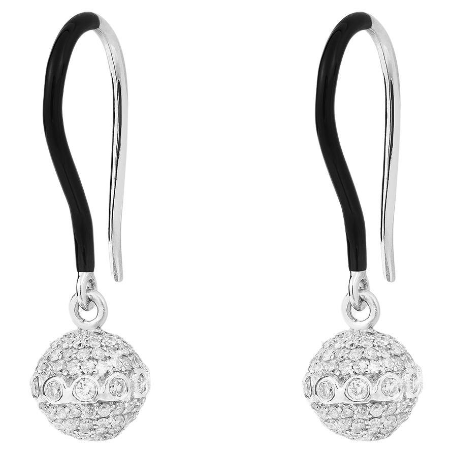 Dangling Diamond Orb Hangers in 18k White Gold with Enamel