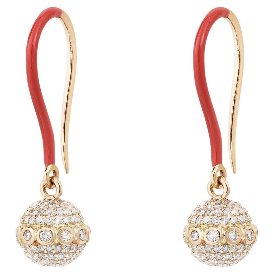 Dangling Diamond Orb Hangers in 18k Yellow Gold with Enamel