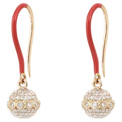 Dangling Diamond Orb Hangers in 18k Yellow Gold with Enamel