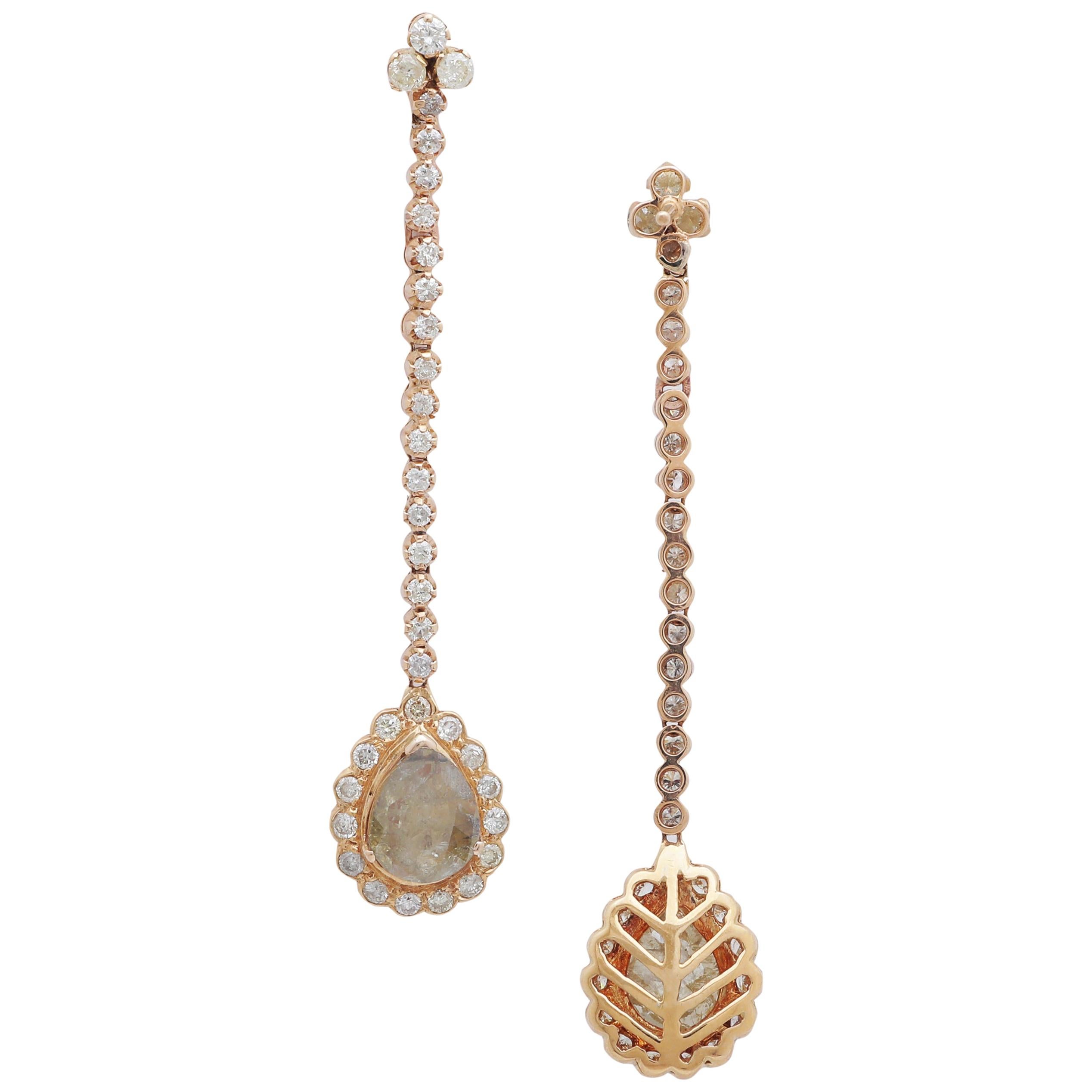 Dangling Diamond Pear Shape Earring Set in 18 Karat Yellow Gold For Sale