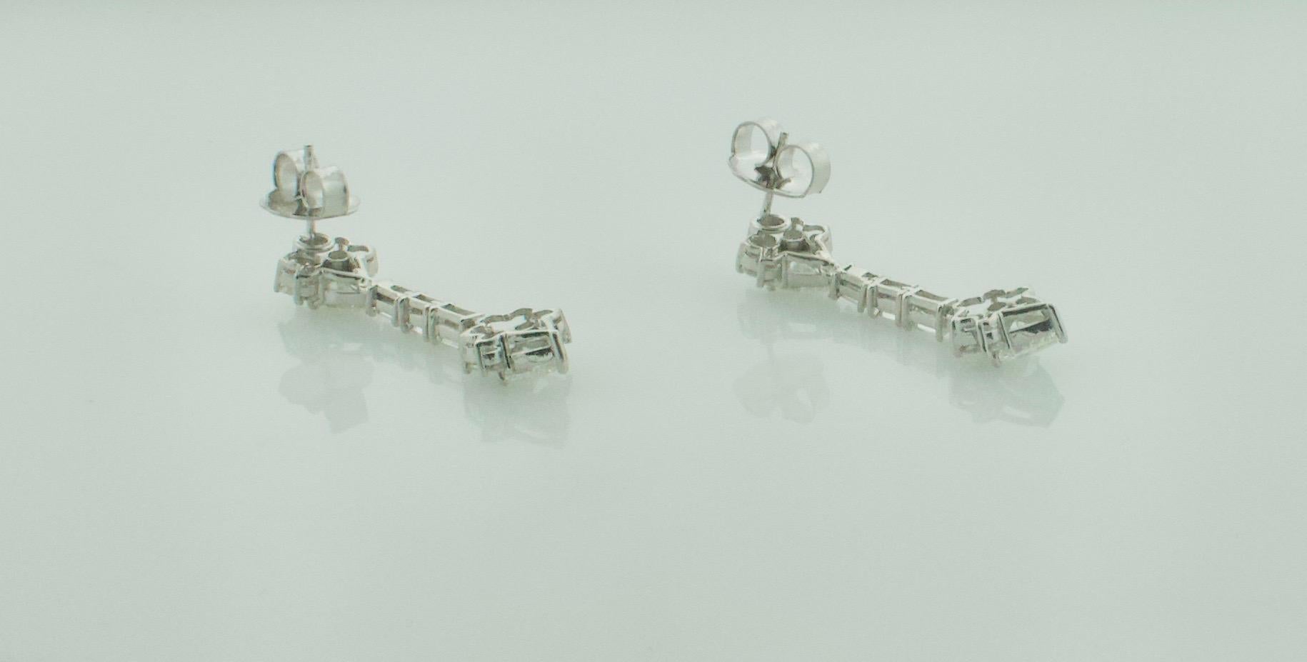 Women's or Men's Dangling Diamond Platinum Earrings Circa 1950's 4.20 cts. Total Weight For Sale