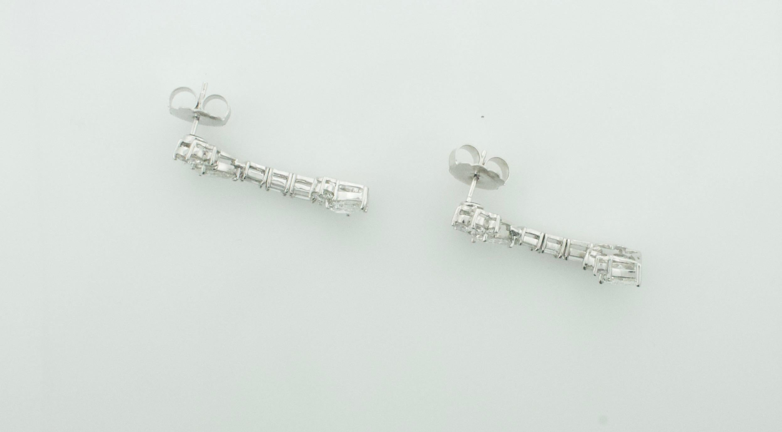 Dangling Diamond Platinum Earrings Circa 1950's 4.20 cts. Total Weight For Sale 1