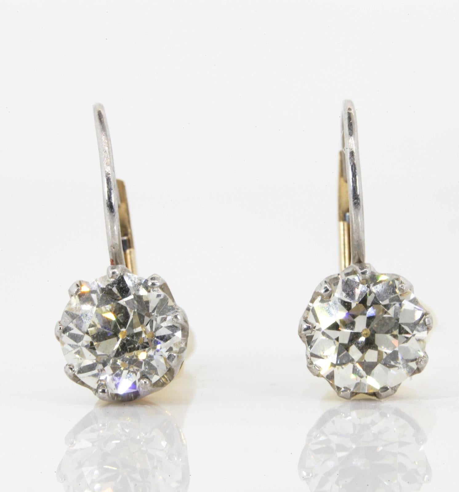 Victorian Dangling Diamond Platinum Gold Earrings