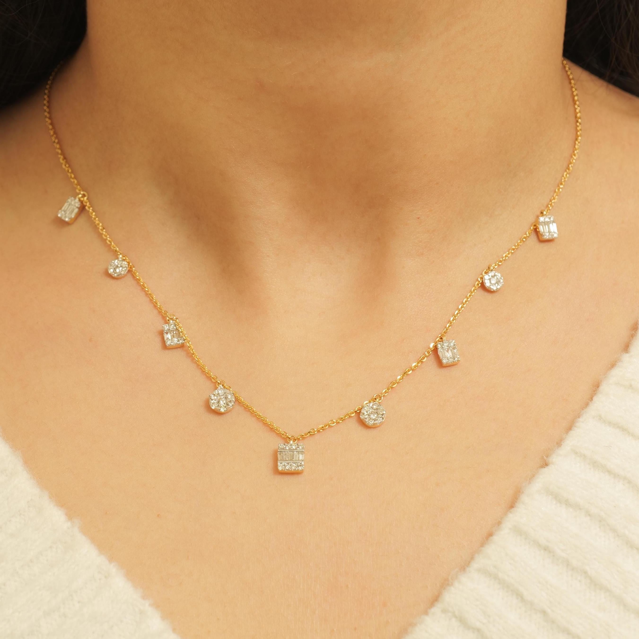 Art déco Collier station de diamants en or massif 14k (certifié) en vente