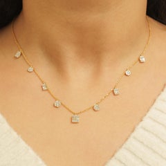 1.11 Carat Multi Charm Natural Diamond Station Necklace, 14k Yellow Gold