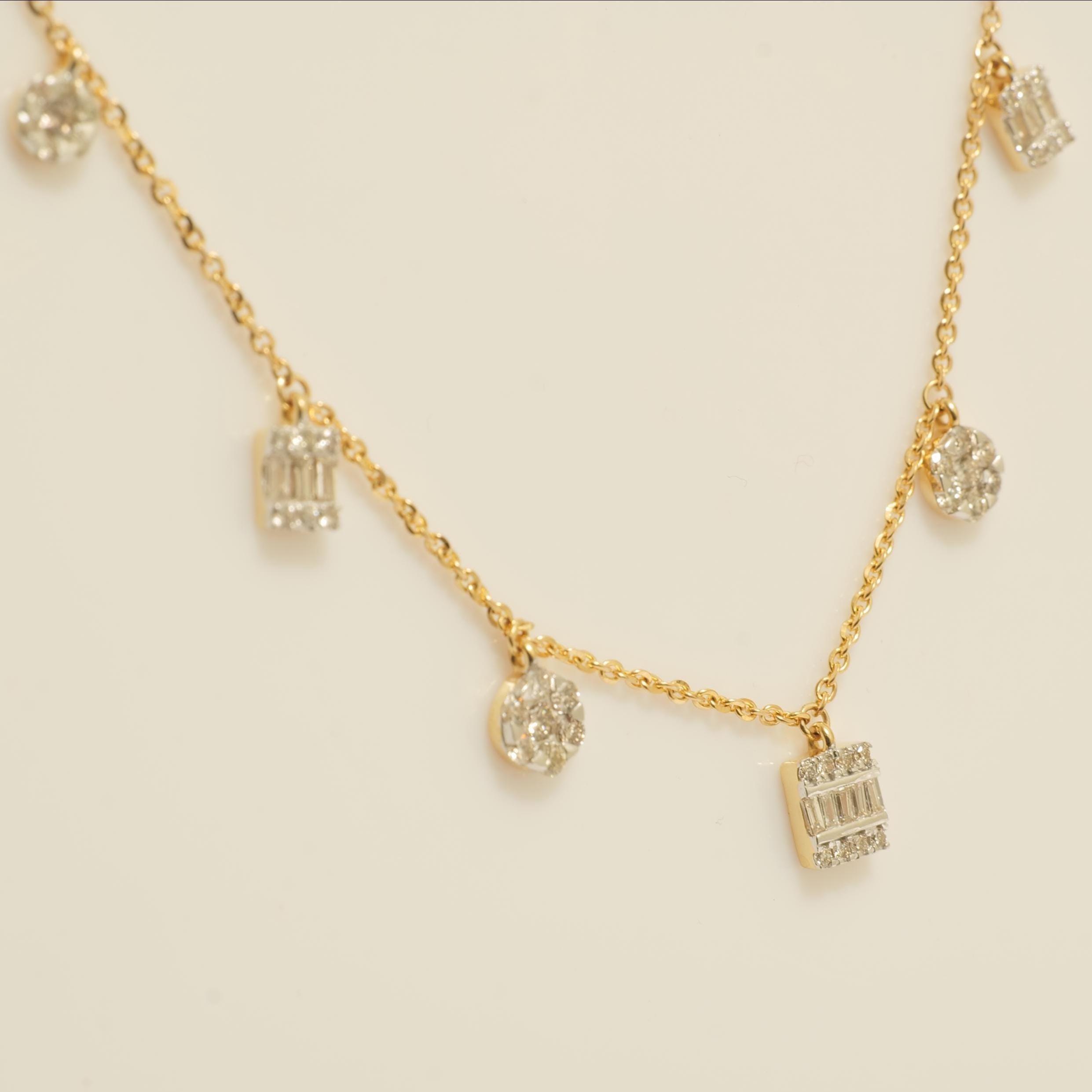 Collier station de diamants en or massif 14k (certifié) Neuf - En vente à New Delhi, DL