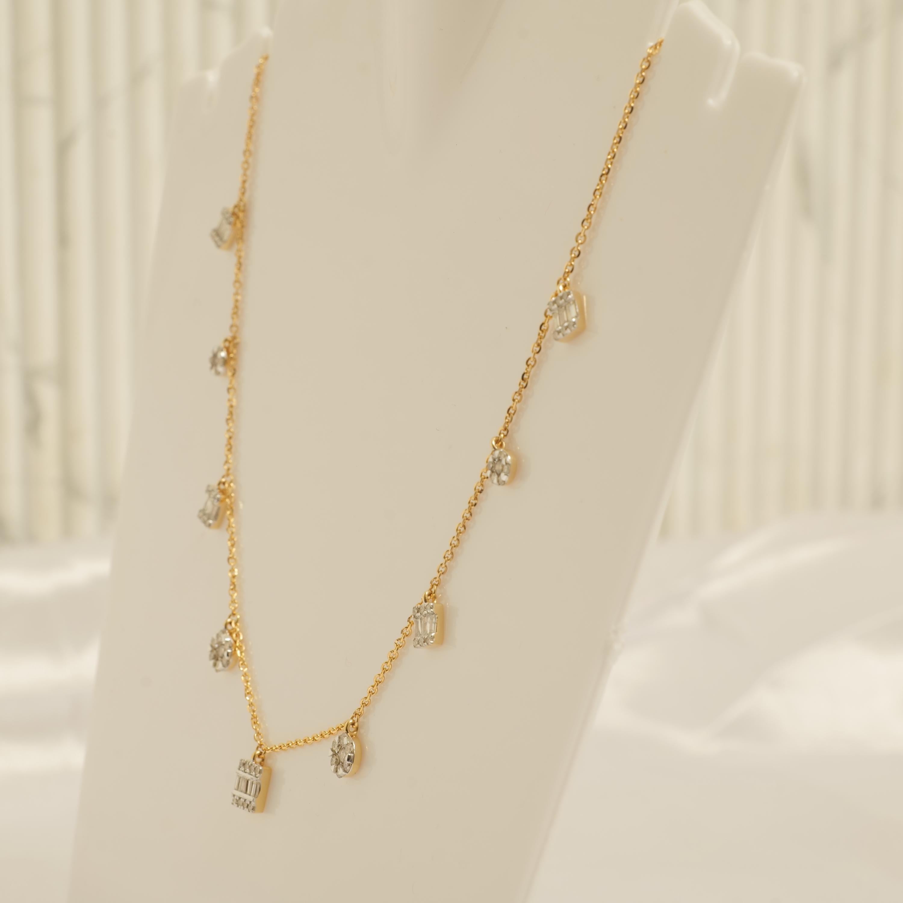 Collier station de diamants en or massif 14k (certifié) Pour femmes en vente