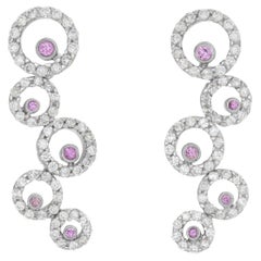 Vintage Dangling Diamonds Halo Circle 14k White Gold Earrings with Round Cut