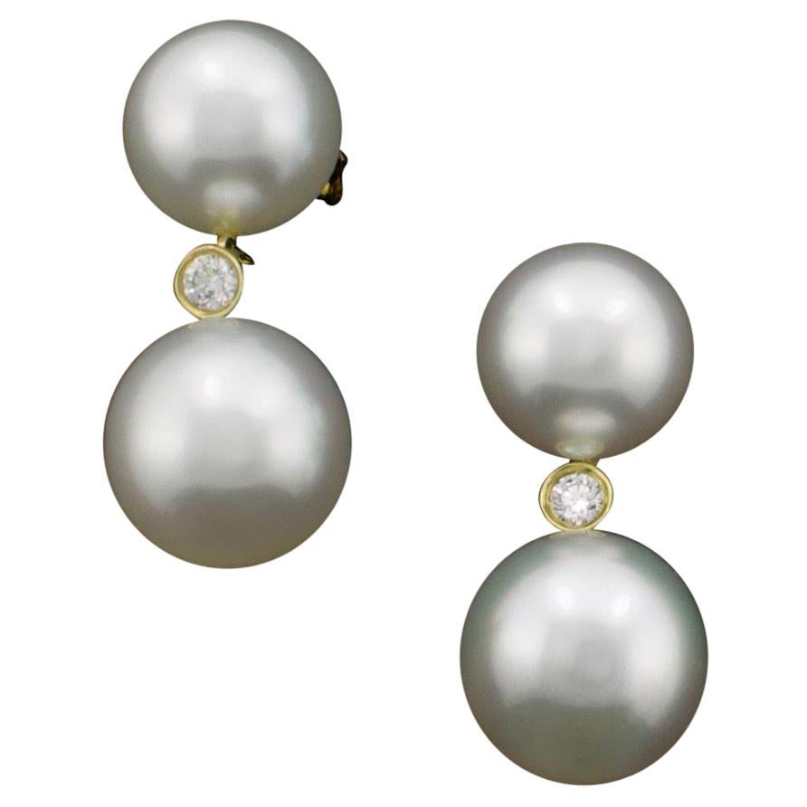 Dangling Double South Sea Pearl and Diamond Earrings