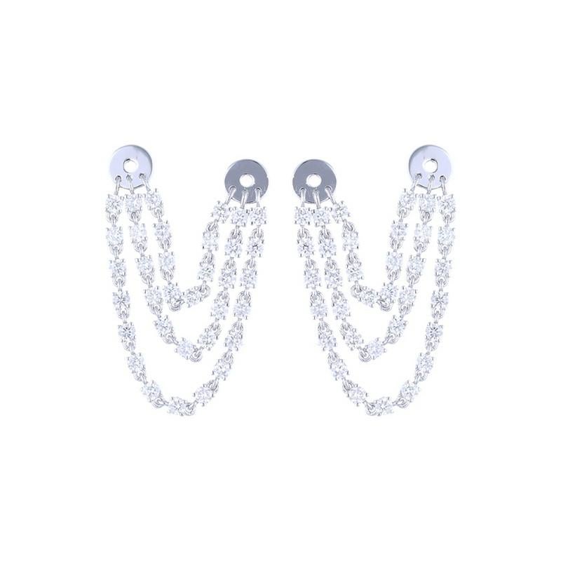 Round Cut Dangling Earring : 1.36 Ctw Diamonds in 18K White Gold For Sale