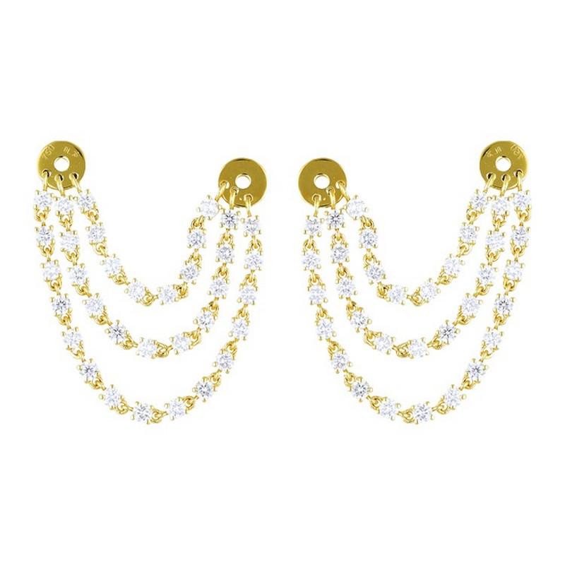 Round Cut Dangling Earring : 1.36 Ctw Diamonds in 18K Yellow Gold For Sale