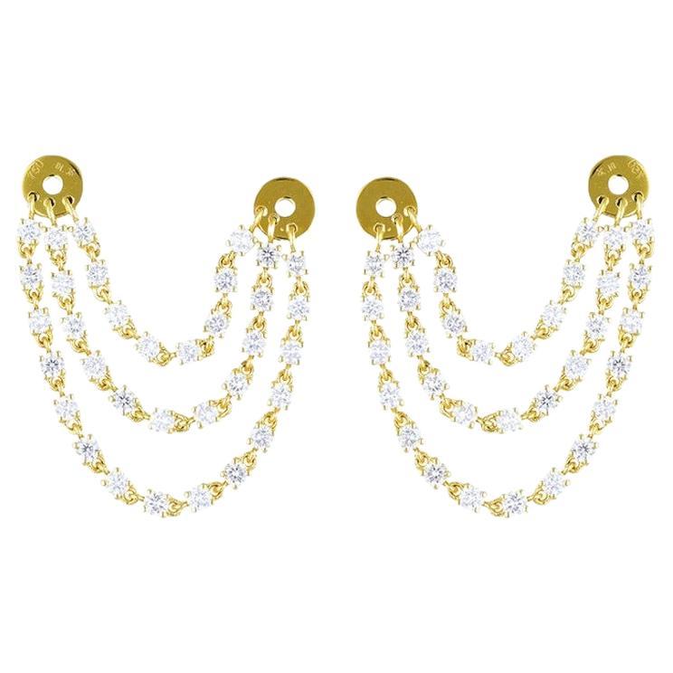 Dangling Earring : 1.36 Ctw Diamonds in 18K Yellow Gold
