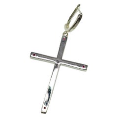 Dangling Earring Cross Pendant Statement Ruby Silver J Dauphin