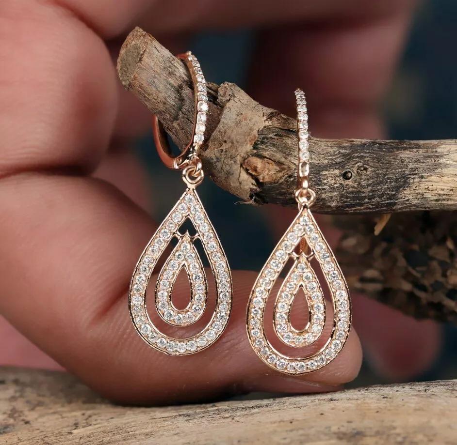 Dangling Earring 14K Rose Gold Handmade Luxury Diamond Jewelry Mom Birthday Gift
Light weight can be worn everyday

Additional information:
Condition: New with tags: A brand-new, unused, and unworn item (including handmade items) in the original