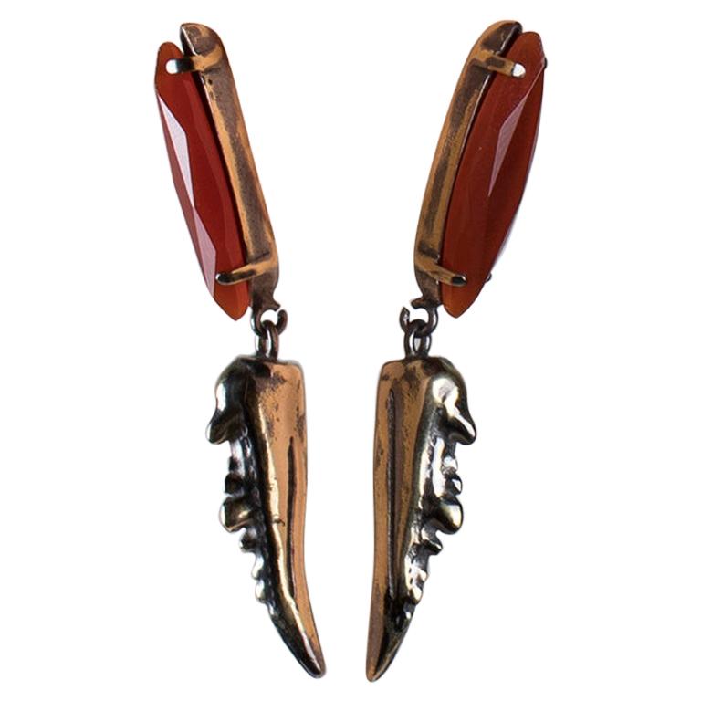 Contemporary Dangling Earring Pair and Red Agate Navette from IOSSELLIANI For Sale