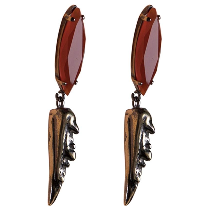 Dangling Earring Pair and Red Agate Navette from IOSSELLIANI For Sale