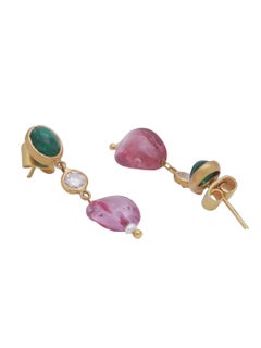 Dangling Earring with Emeralds Diamonds and Spinel Handcrafted in 22 Karat Gold