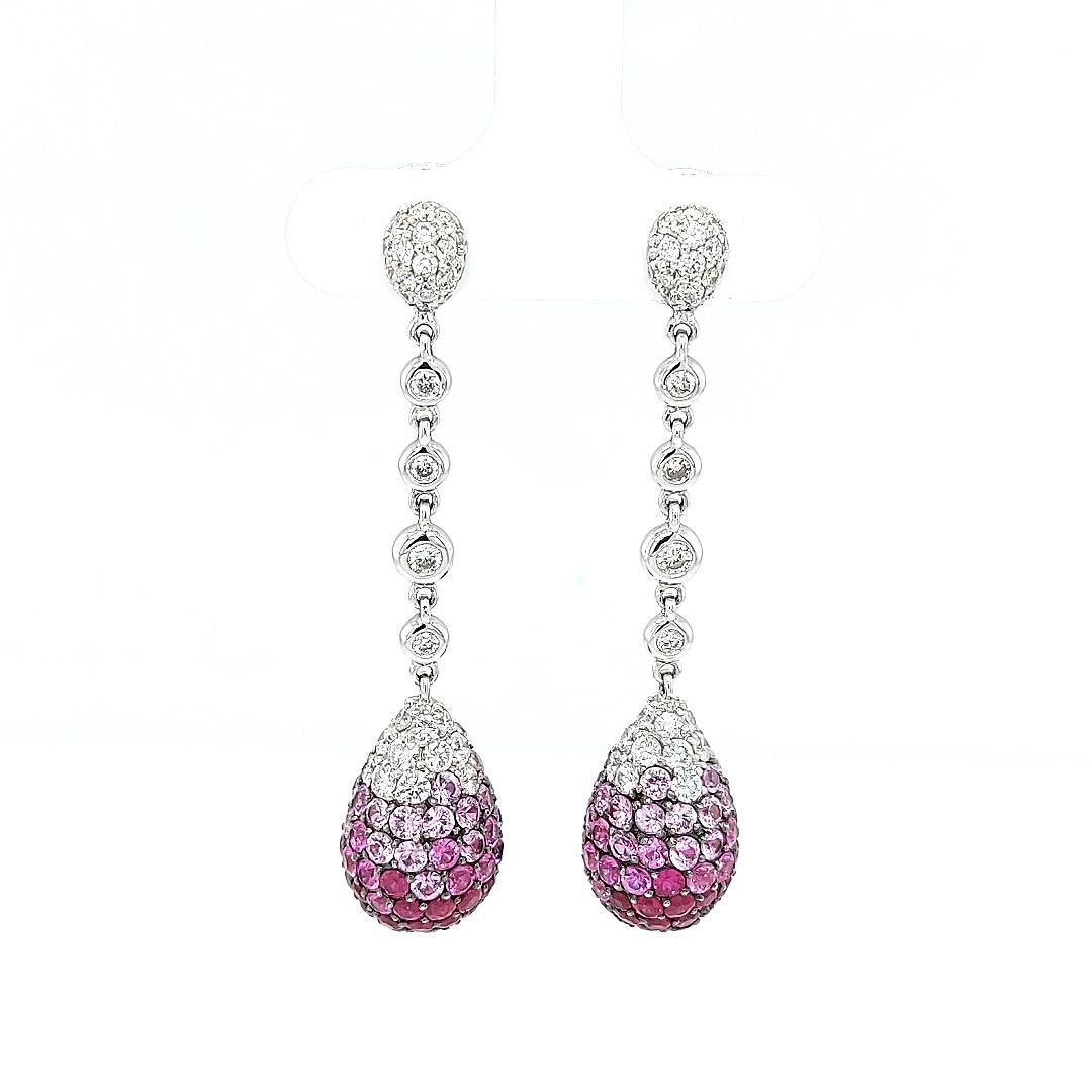 18kt White gold Dangling Earrings, 2.5ct Diamonds, 3.57 Ruby, 5.20 Sapphire In New Condition For Sale In Antwerp, BE