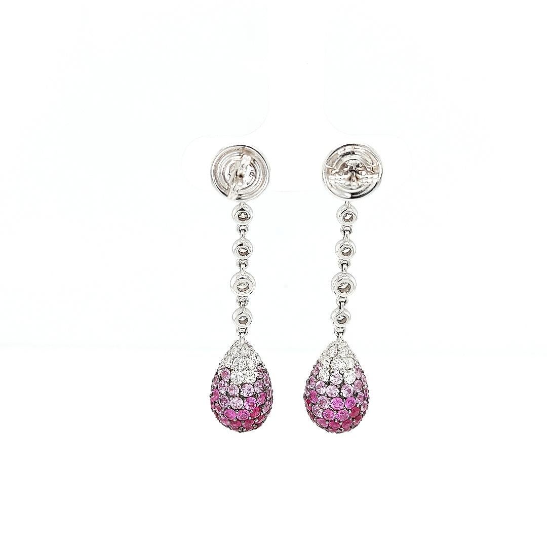 18kt White gold Dangling Earrings, 2.5ct Diamonds, 3.57 Ruby, 5.20 Sapphire For Sale 1