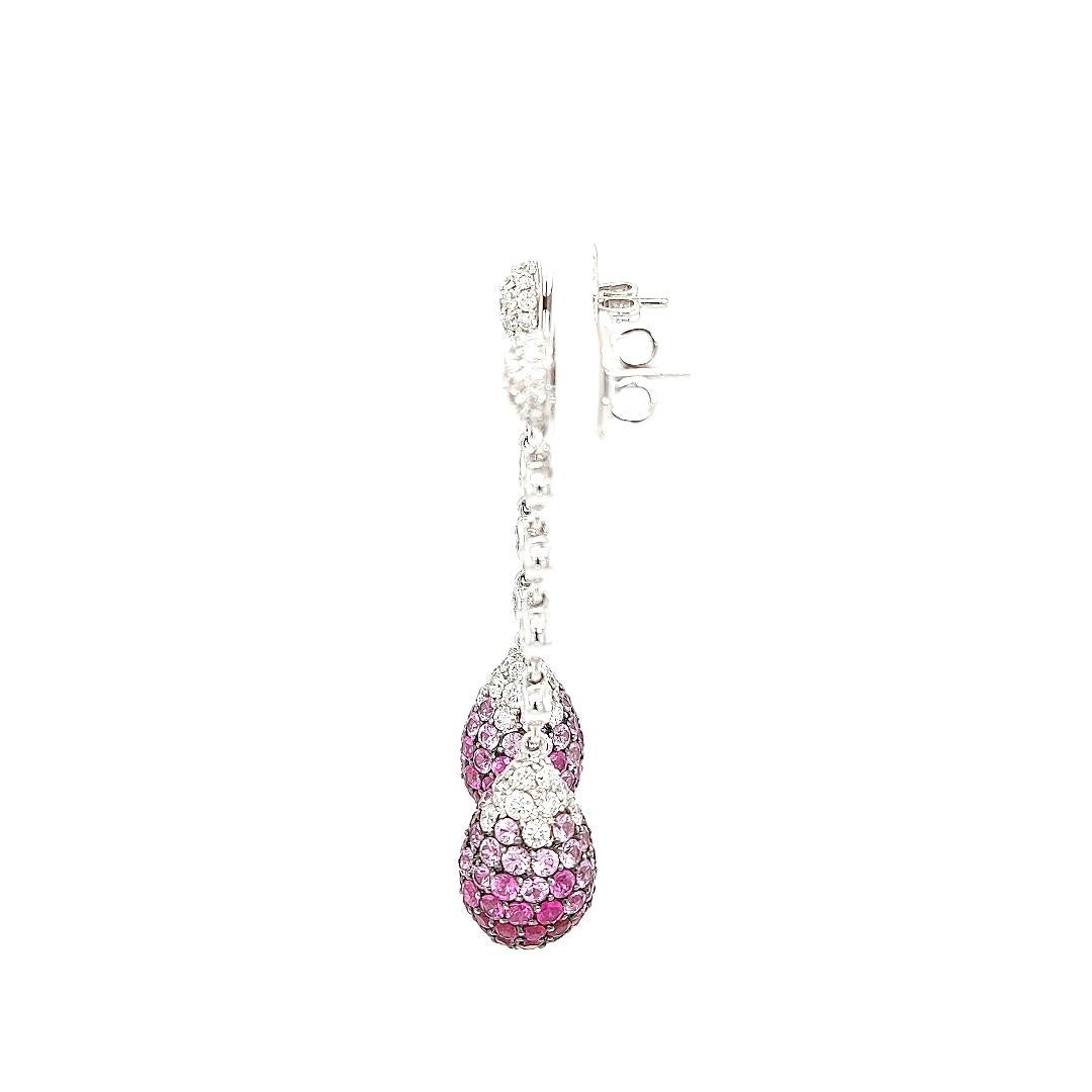18kt White gold Dangling Earrings, 2.5ct Diamonds, 3.57 Ruby, 5.20 Sapphire For Sale 2