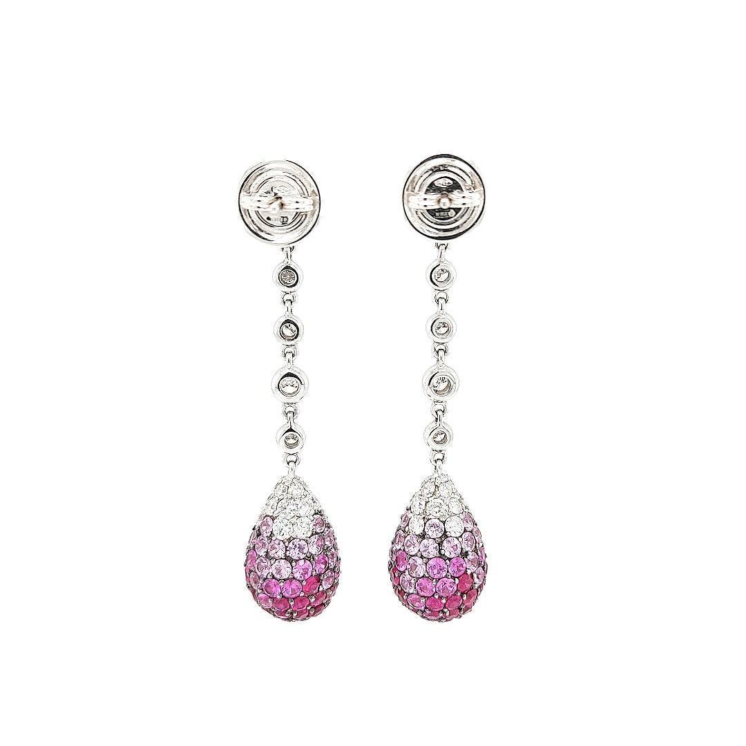 18kt White gold Dangling Earrings, 2.5ct Diamonds, 3.57 Ruby, 5.20 Sapphire For Sale 3