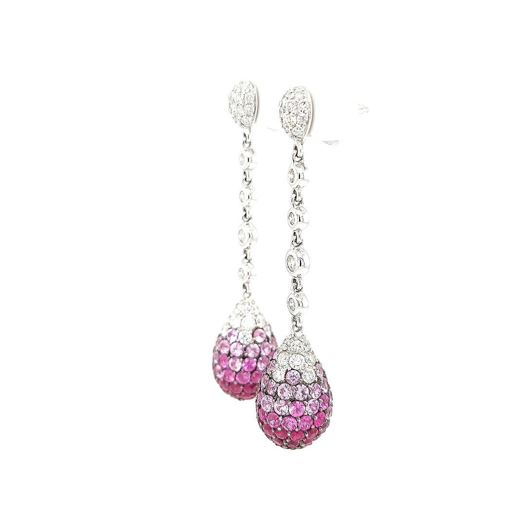 18kt White gold Dangling Earrings, 2.5ct Diamonds, 3.57 Ruby, 5.20 Sapphire For Sale 4