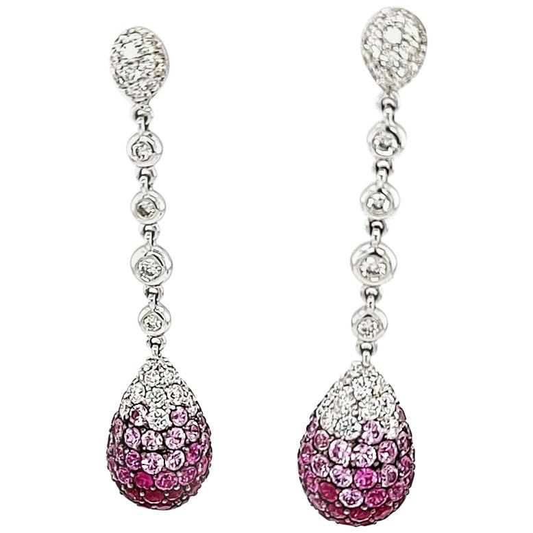 18kt White gold Dangling Earrings, 2.5ct Diamonds, 3.57 Ruby, 5.20 Sapphire For Sale