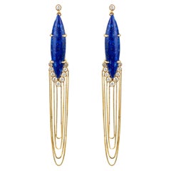 Ohrringe aus 18 Karat Gold mit baumelnden Diamanten und Lapislazuli