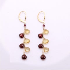 Dangling Earrings Multi Color Semi Precious Gems 14 Karat Yellow Gold