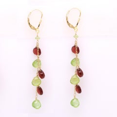 Dangling Earrings Multi Color Semi Precious Gems 14 Karat Yellow Gold