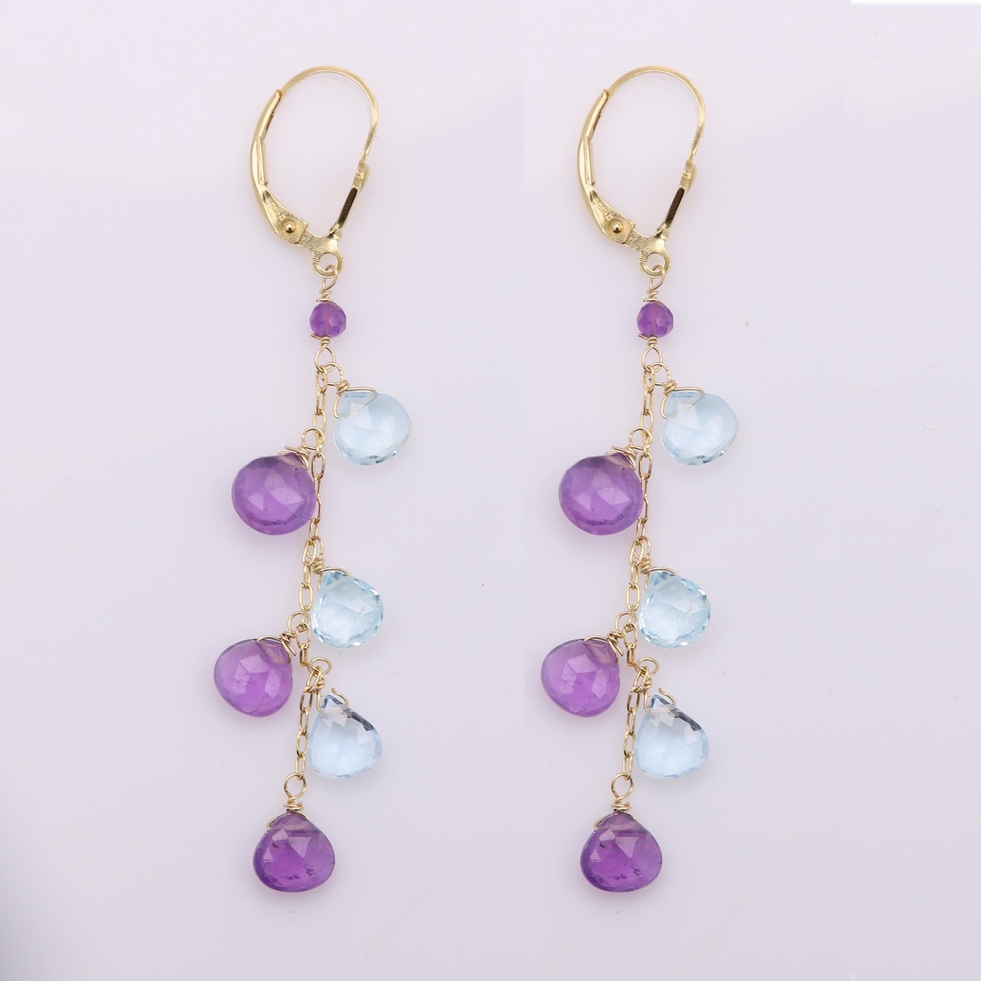 14k gold multi-color smi-precious stone earring