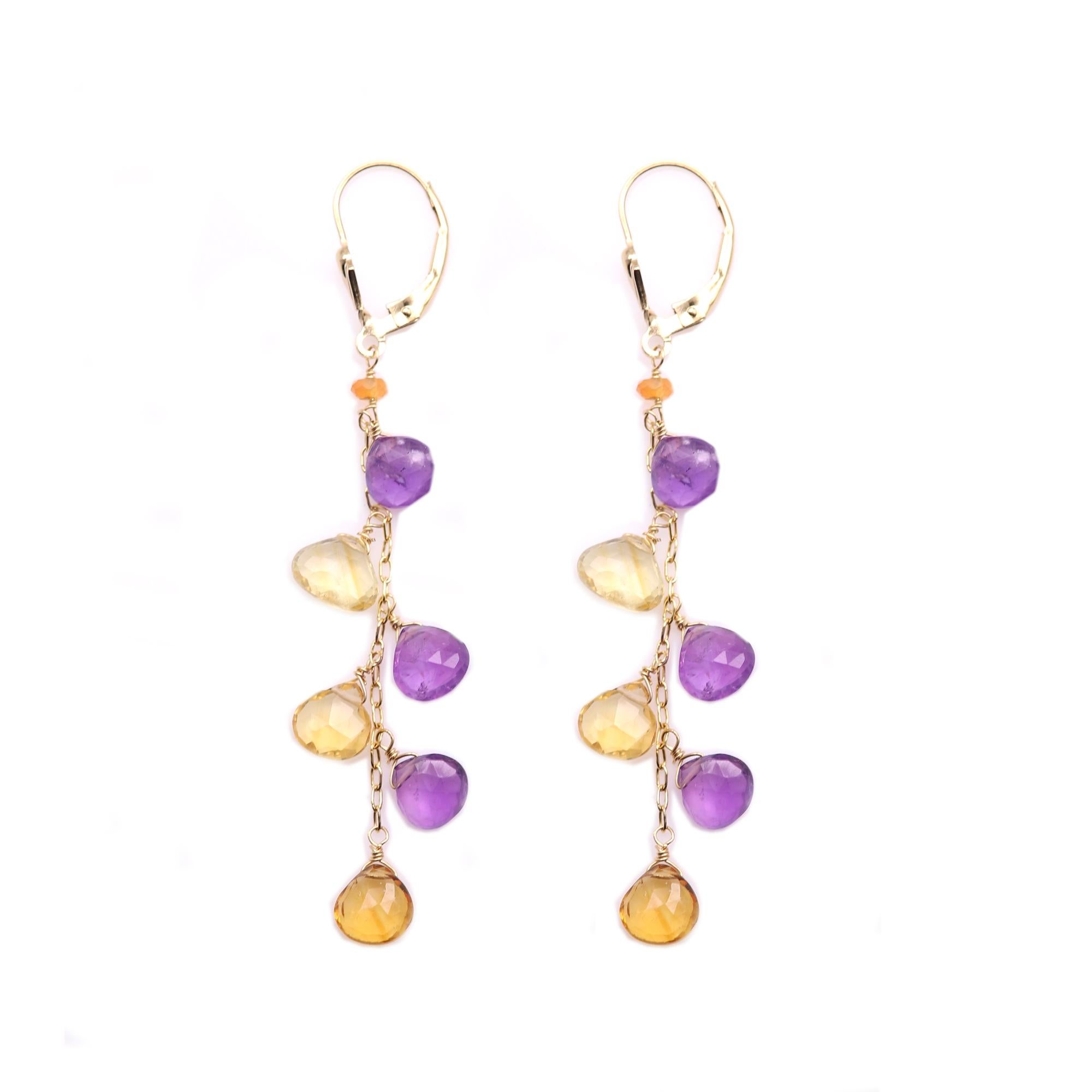 14k gold multi-color smi-precious stone earring