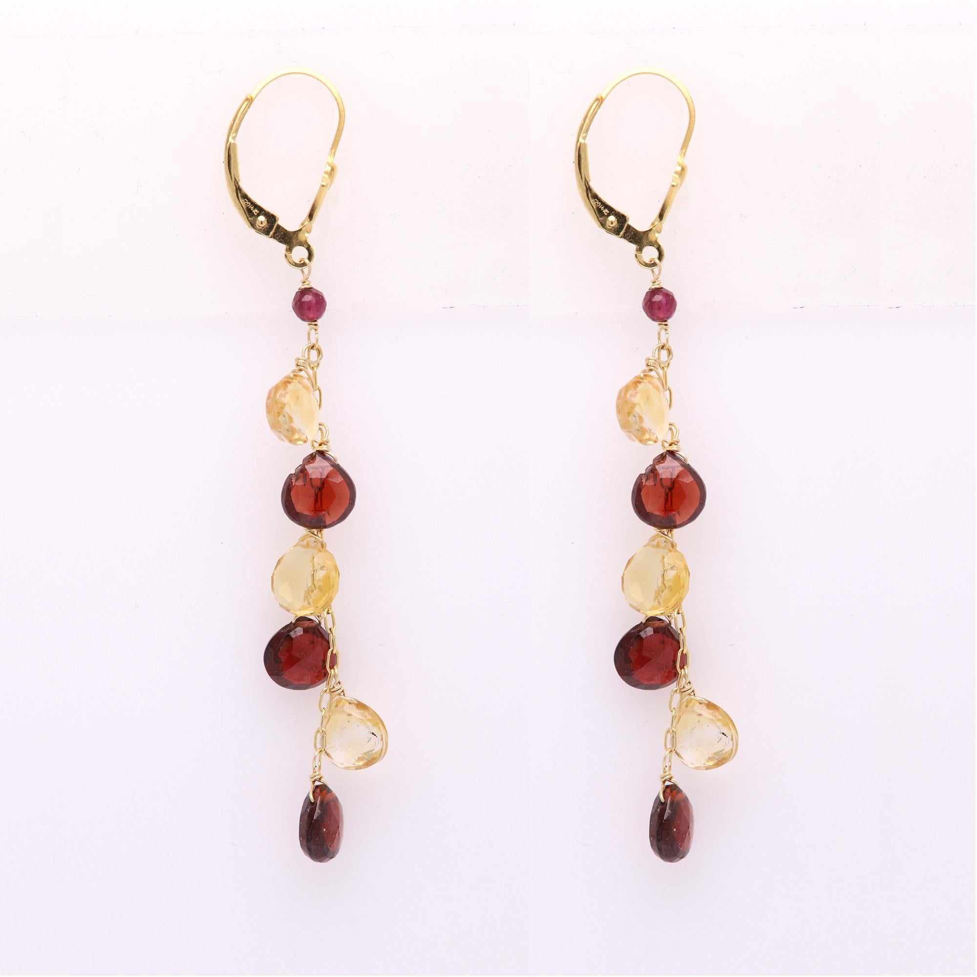 Boucles d'oreilles pendantes en or jaune 14 carats avec pierres semi-précieuses multicolores Pour femmes en vente