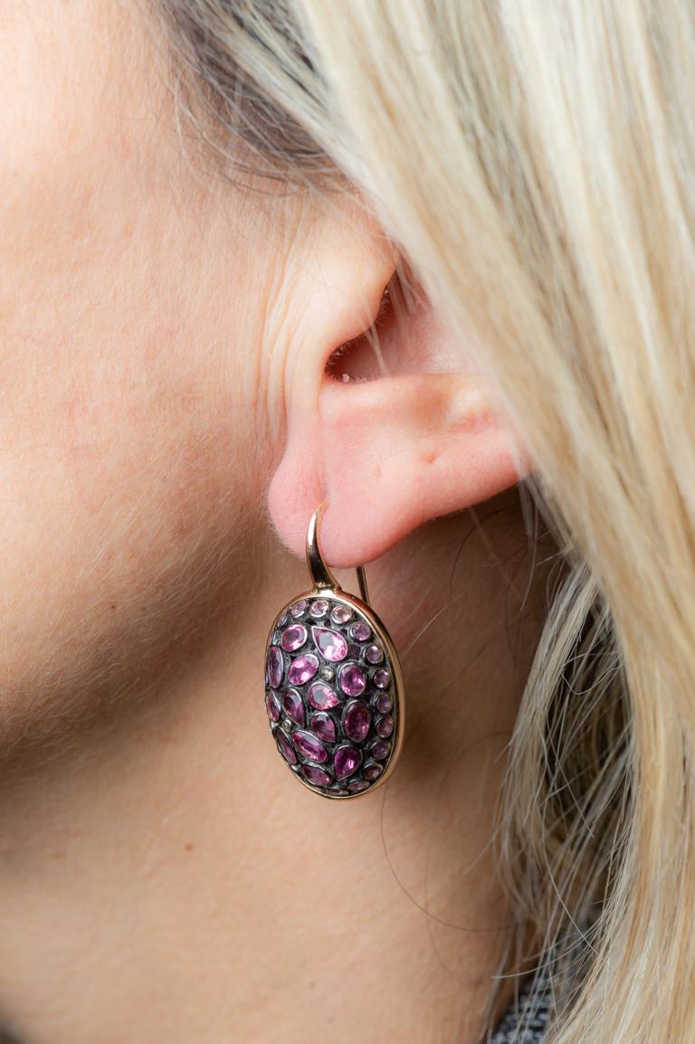 Art Deco Dangling Earrings Turtle Junagarh Pink Tourmaline in Gold and Silver For Sale
