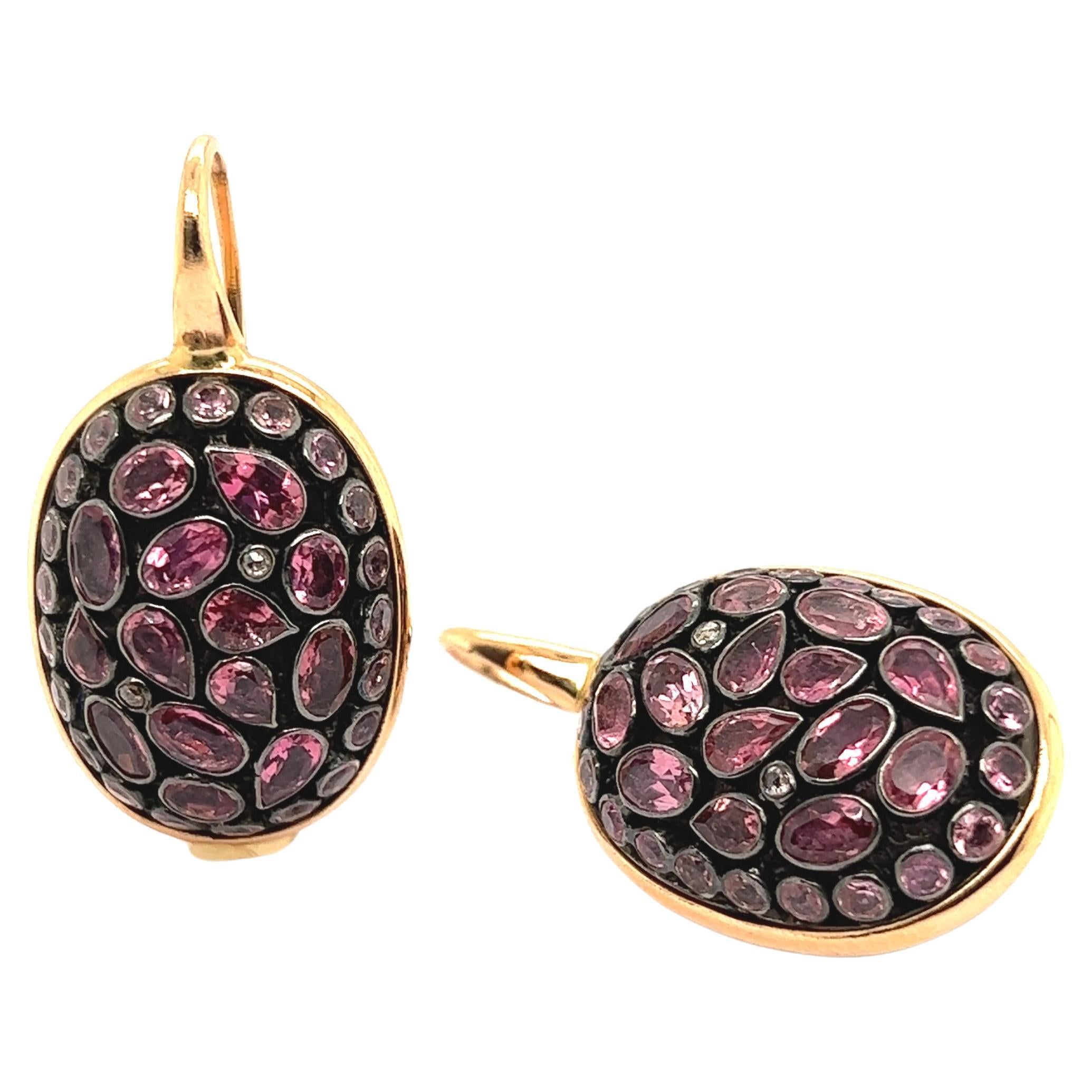 Dangling Earrings Turtle Junagarh Pink Tourmaline in Gold and Silver For Sale