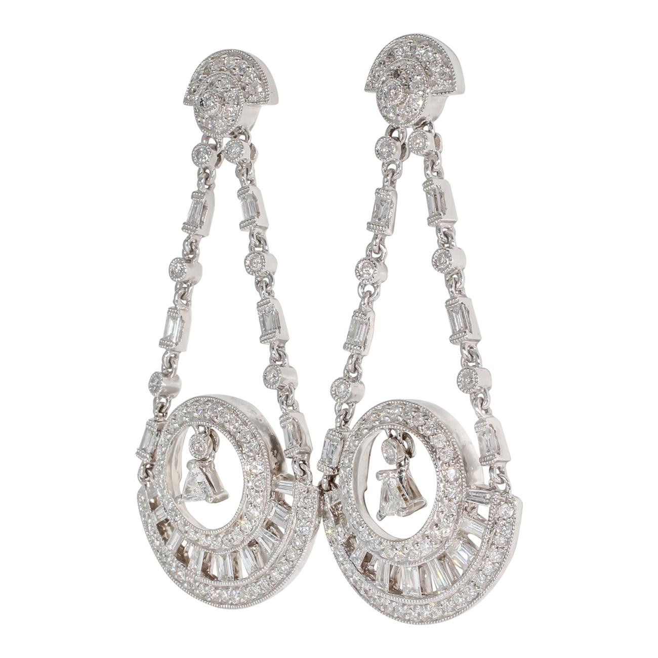 Dangling Earrings w/ Multi Shaped Diamonds.  D2.25ct.t.w. In New Condition For Sale In Los Angeles, CA