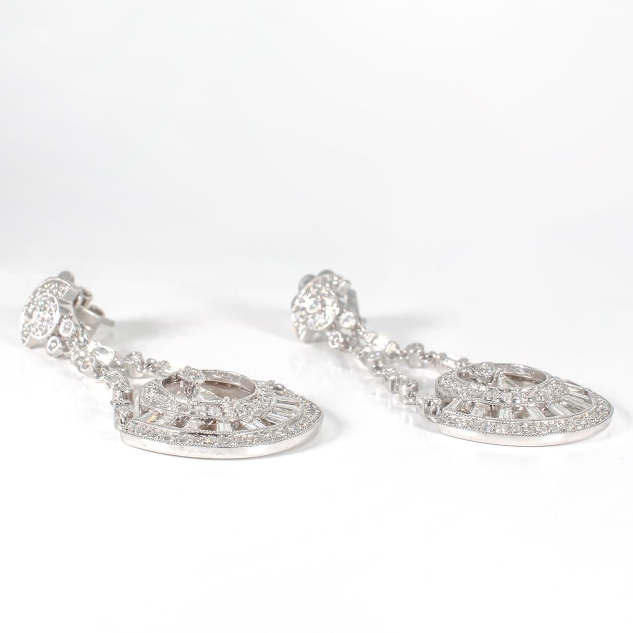 Dangling Earrings w/ Multi Shaped Diamonds.  D2.25ct.t.w. For Sale 1