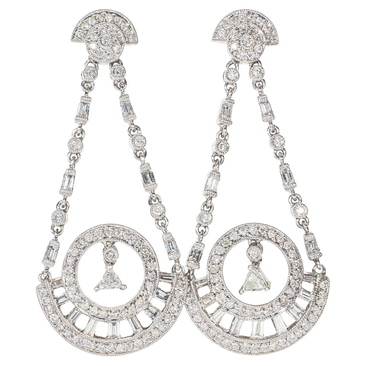 Dangling Earrings w/ Multi Shaped Diamonds.  D2.25ct.t.w. For Sale