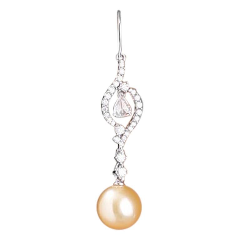 Dangling Earrings with Diamond and South Sea Pearls Set in 18 Karat White Gold