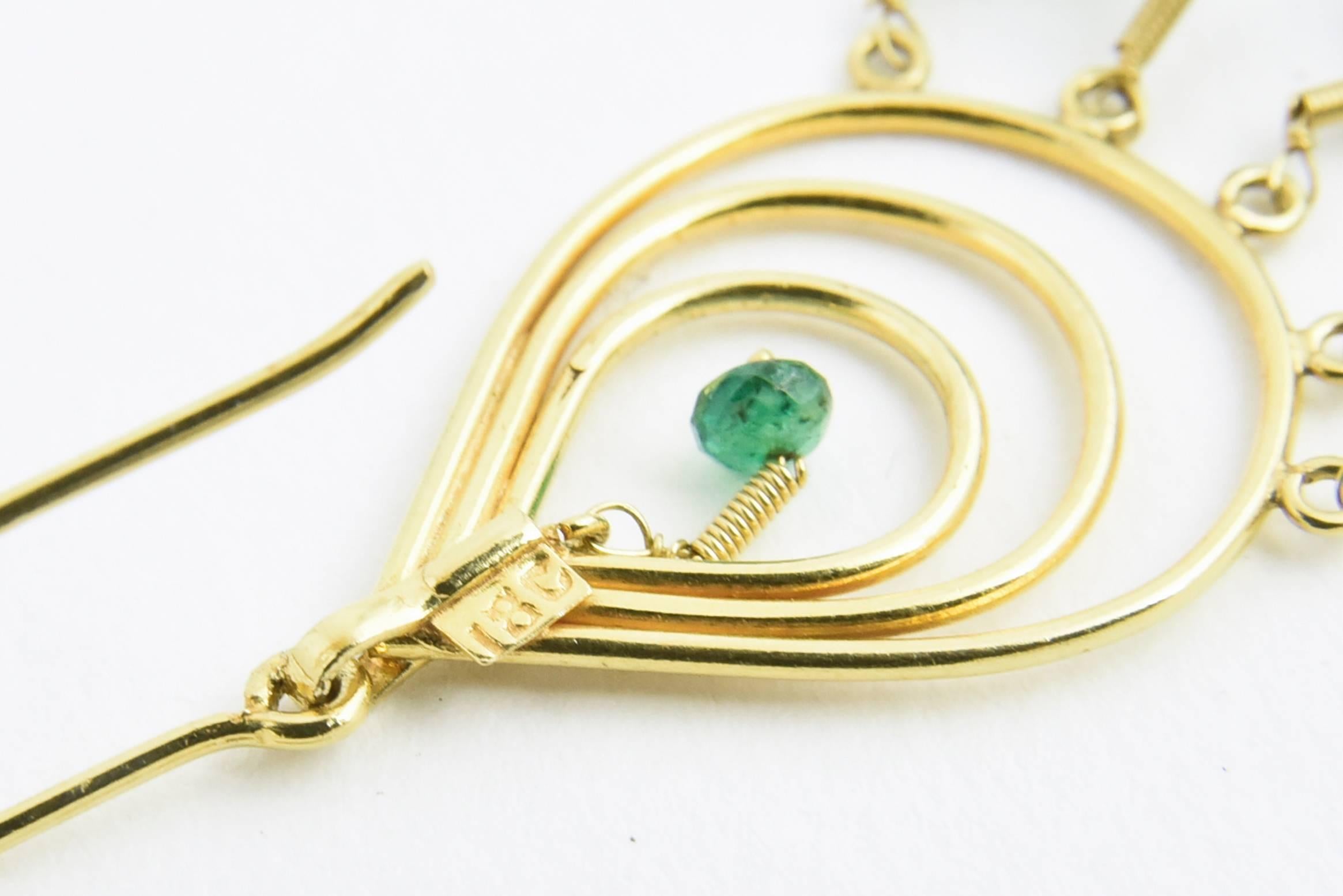 Dangling Emerald Gold Teardrop Earrings 1