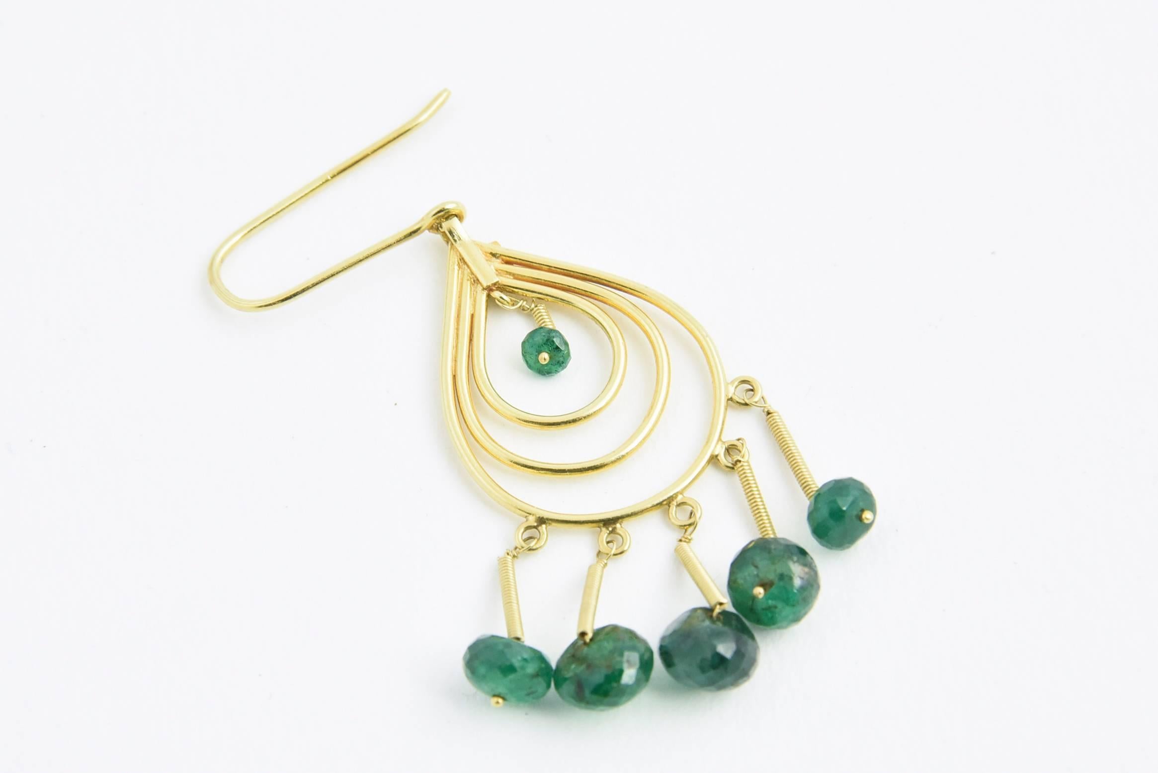 Dangling Emerald Gold Teardrop Earrings 2