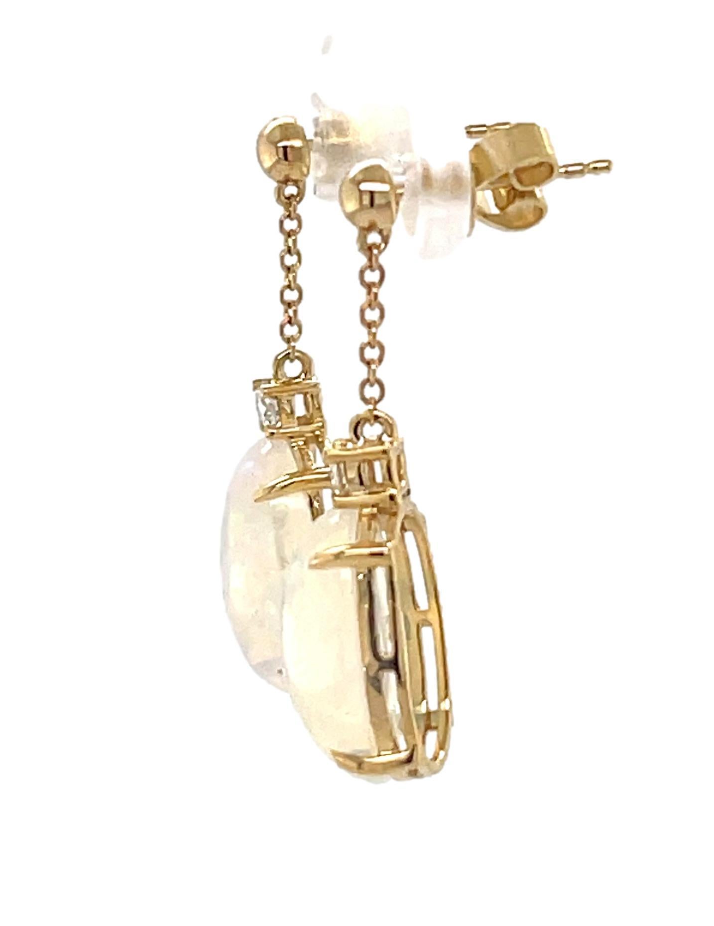 Oval Cut Dangling Ethiopian Opal and Diamond Dangling Earrings in 14KY Gold  For Sale