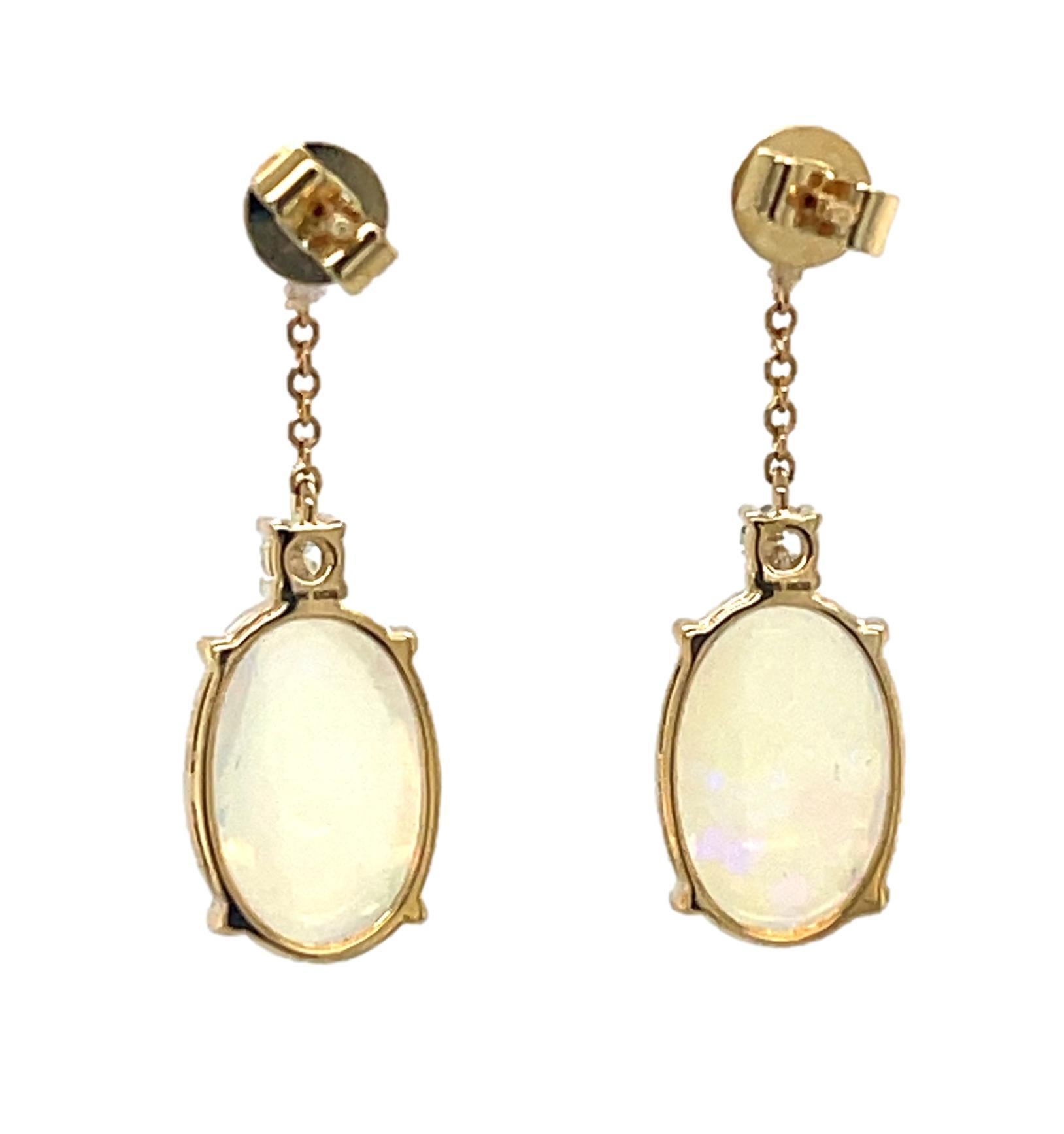 Women's Dangling Ethiopian Opal and Diamond Dangling Earrings in 14KY Gold  For Sale