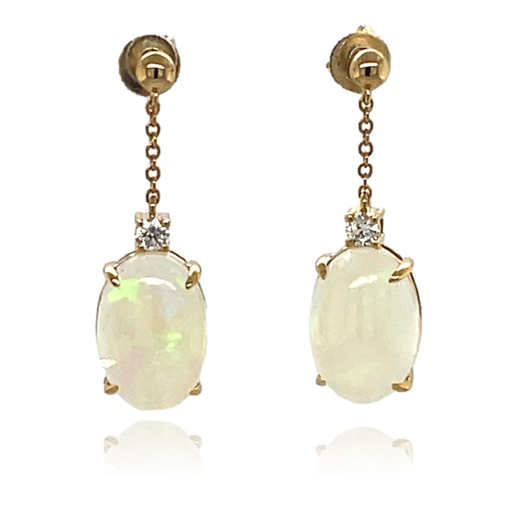 Dangling Ethiopian Opal and Diamond Dangling Earrings in 14KY Gold  For Sale 1